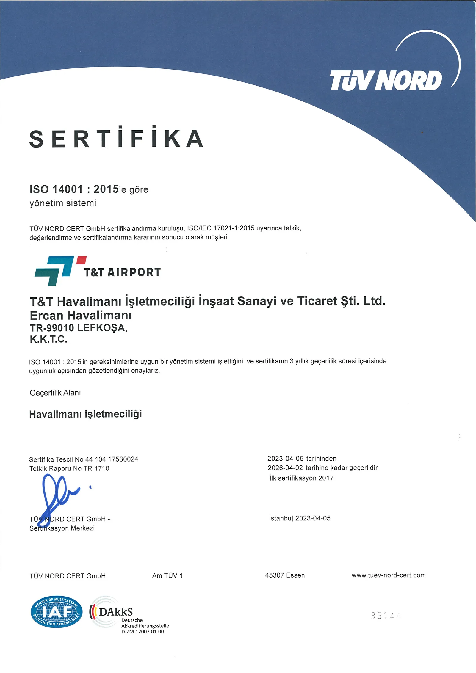 ISO 14001:2015 Çevre Yönetim Sistemi Sertifikası